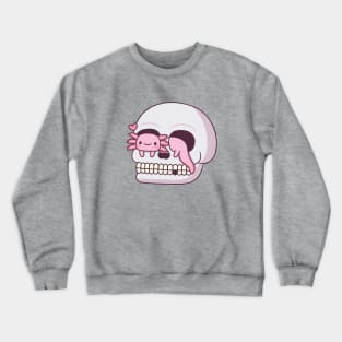 Cute Axolotl In Skull Crewneck Sweatshirt